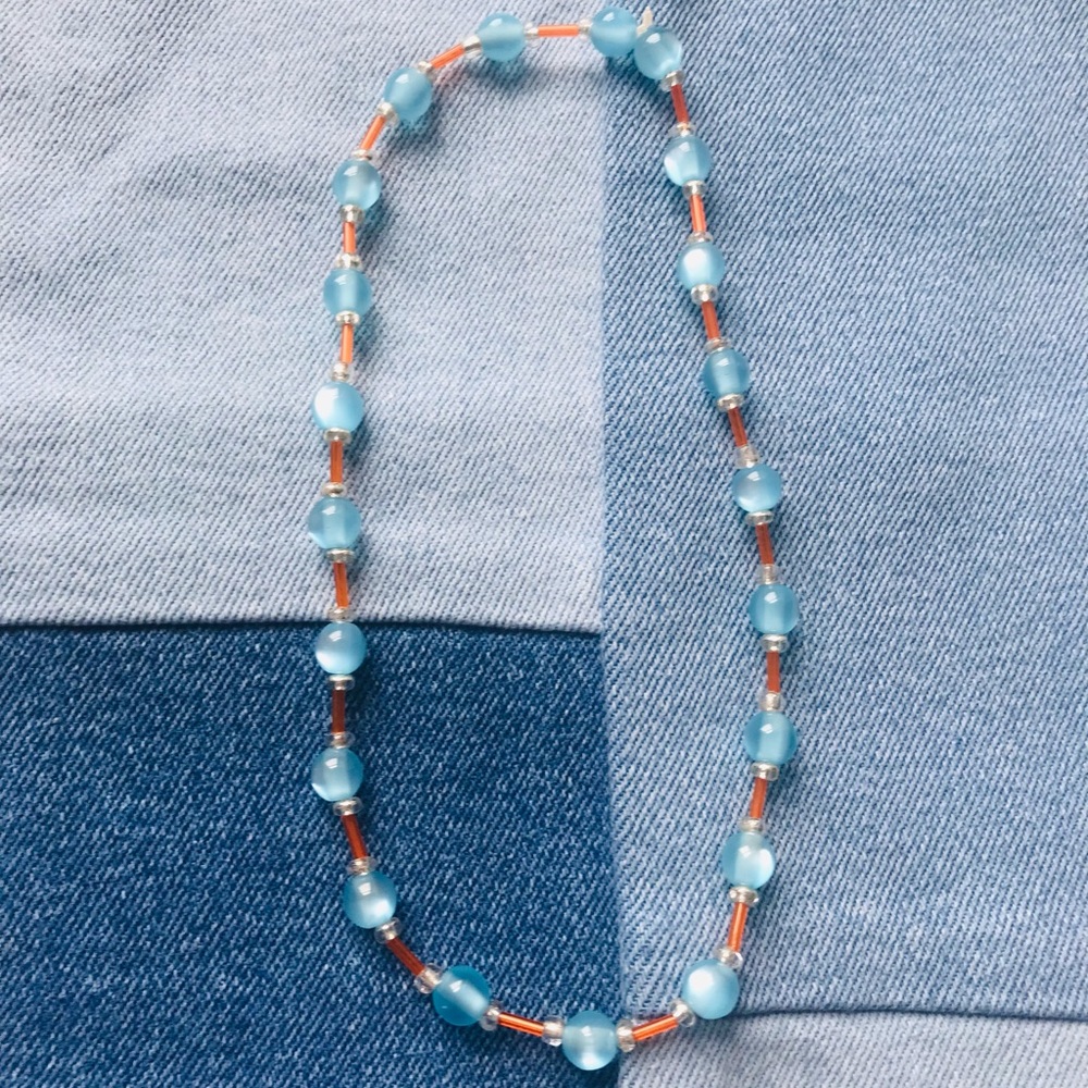 Handmade Blue Gemstone Orange Contrast Necklace